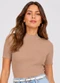 Infinita Cor - Blusa Feminina Manga Curta em Ribana Cinza - variação: Marrom