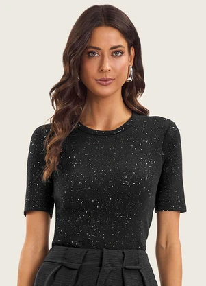 Endless - Blusa Feminina Manga Curta em Ribana Preto - ENDLESS