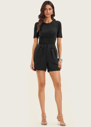 Endless - Blusa Feminina Manga Curta em Ribana Preto - ENDLESS