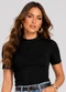 Infinita Cor - Blusa Feminina Manga Curta em Ribana Cinza - variação: Preto