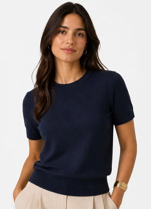 Infinita Cor - Blusa Feminina Manga Curta em Tricot Azul - INFINITA COR