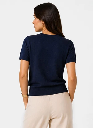 Infinita Cor - Blusa Feminina Manga Curta em Tricot Azul - INFINITA COR