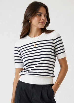 Infinita Cor - Blusa Feminina Manga Curta em Tricot Branco - INFINITA COR