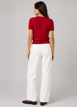 Infinita Cor - Blusa Feminina Manga Curta em Tricot Vermelho - INFINITA COR
