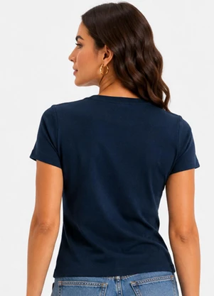 Infinita Cor - Blusa Feminina Manga Curta em Visco Azul - INFINITA COR