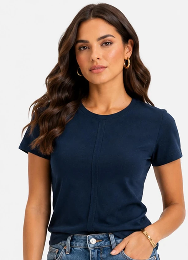 Infinita Cor - Blusa Feminina Manga Curta em Visco Azul
