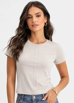 Infinita Cor - Blusa Feminina Manga Curta em Visco Bege - INFINITA COR