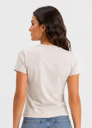 Infinita Cor - Blusa Feminina Manga Curta em Visco Bege - INFINITA COR