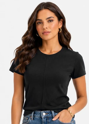 Infinita Cor - Blusa Feminina Manga Curta em Visco Preto - INFINITA COR