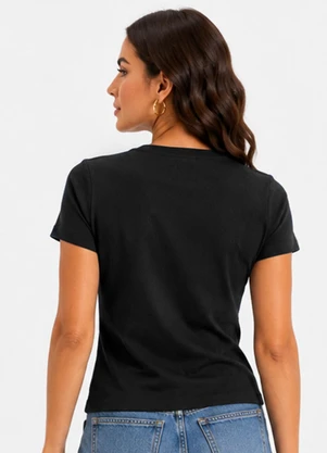 Infinita Cor - Blusa Feminina Manga Curta em Visco Preto - INFINITA COR