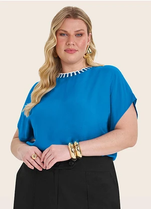 Secret Glam - Blusa Feminina Manga Curta em Viscose Azul - SECRET GLAM