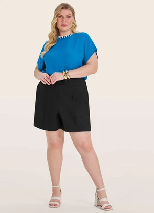 Secret Glam - Blusa Feminina Manga Curta em Viscose Azul - SECRET GLAM