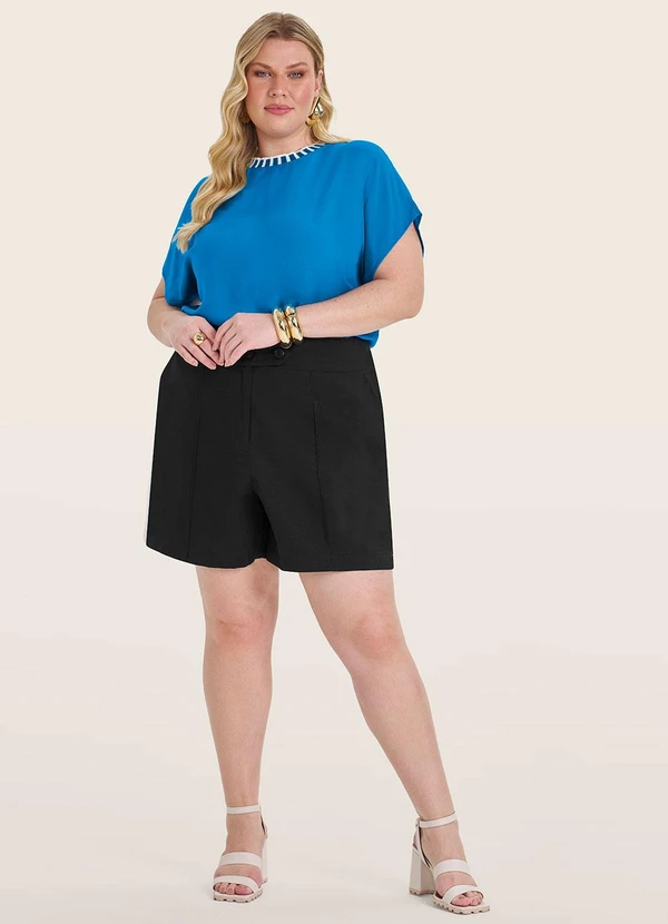 Secret Glam - Blusa Feminina Manga Curta em Viscose Azul 2