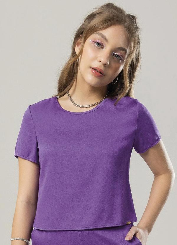 Bjoe - Blusa Feminina Manga Curta em Viscose Juvenil Roxo