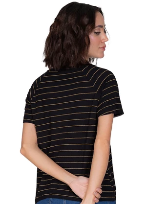Rovitex - Blusa Feminina Manga Curta Estampa Lurex Listras Preto - ROVITEX