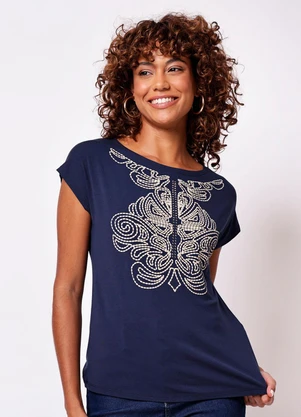 Torra - Blusa Feminina Manga Curta Estampa Marinho - TORRA