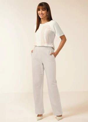 Marialícia - Blusa Feminina Manga Curta Estampada Bege - MARIALÍCIA