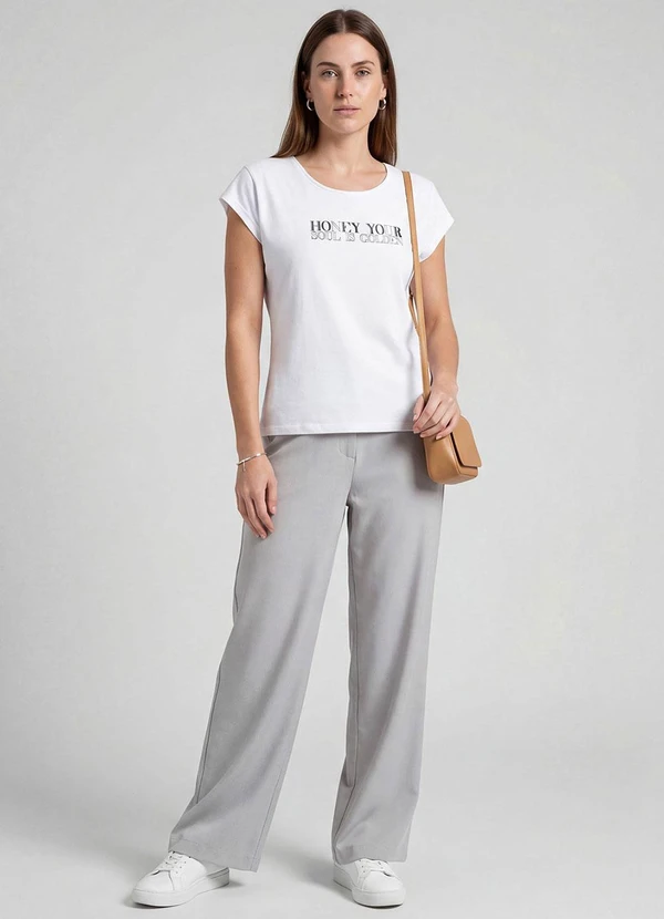 Infinita Cor - Blusa Feminina Manga Curta Estampada Branco 3