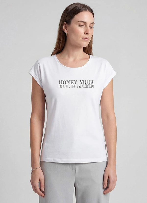 Infinita Cor - Blusa Feminina Manga Curta Estampada Branco 5