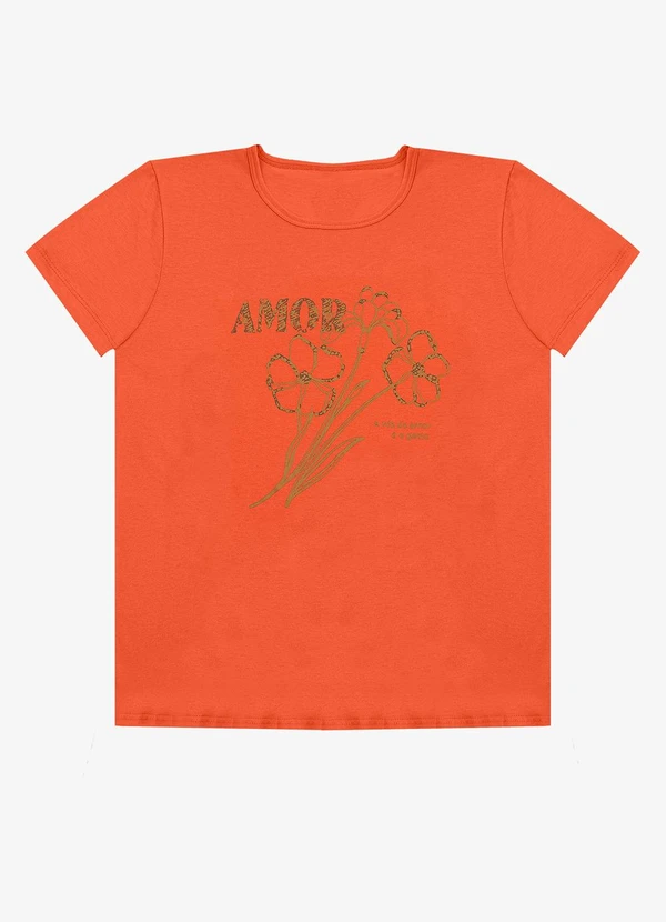 Select - Blusa Feminina Manga Curta Estampada Laranja