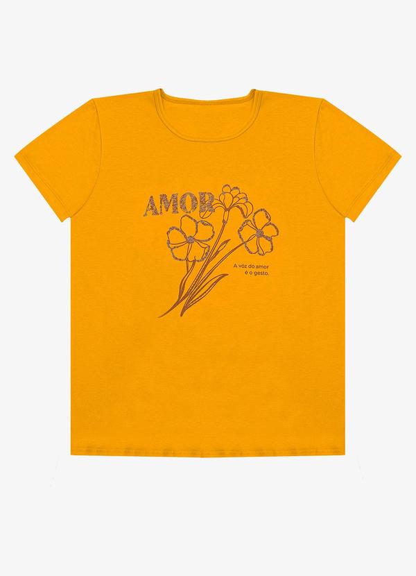 Select - Blusa Feminina Manga Curta Estampada Laranja