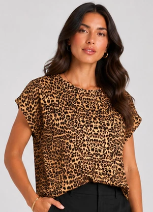 Infinita Cor - Blusa Feminina Manga Curta Estampada Marrom - INFINITA COR