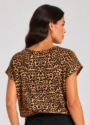 Infinita Cor - Blusa Feminina Manga Curta Estampada Marrom - INFINITA COR