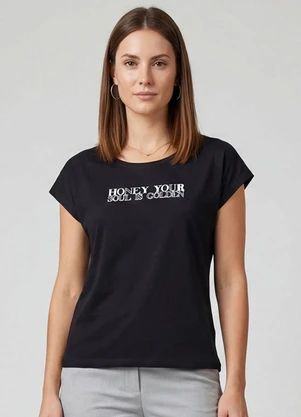 Infinita Cor - Blusa Feminina Manga Curta Estampada Preto - INFINITA COR