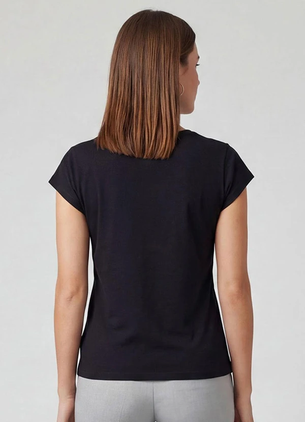 Infinita Cor - Blusa Feminina Manga Curta Estampada Preto 2