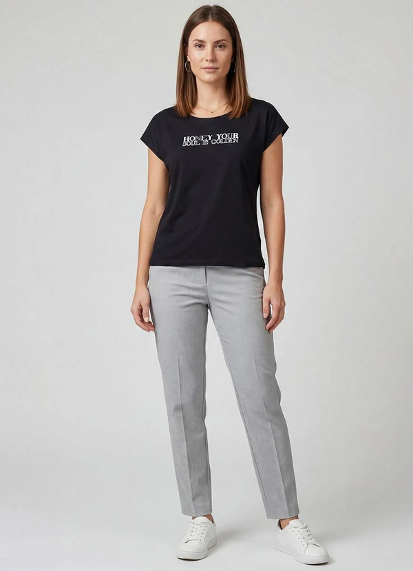 Infinita Cor - Blusa Feminina Manga Curta Estampada Preto 3