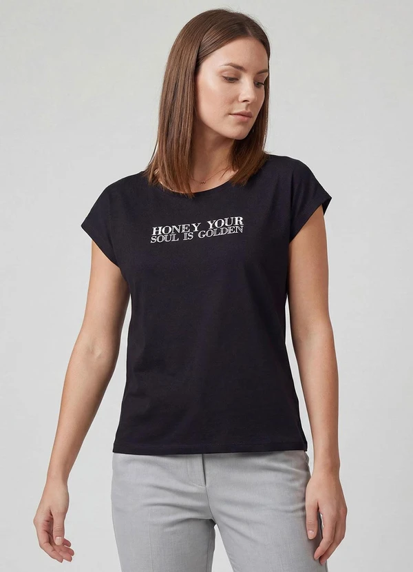 Infinita Cor - Blusa Feminina Manga Curta Estampada Preto 5