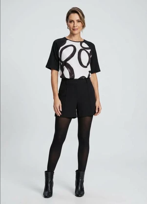 Marialícia - Blusa Feminina Manga Curta Estampada Preto - MARIALÍCIA