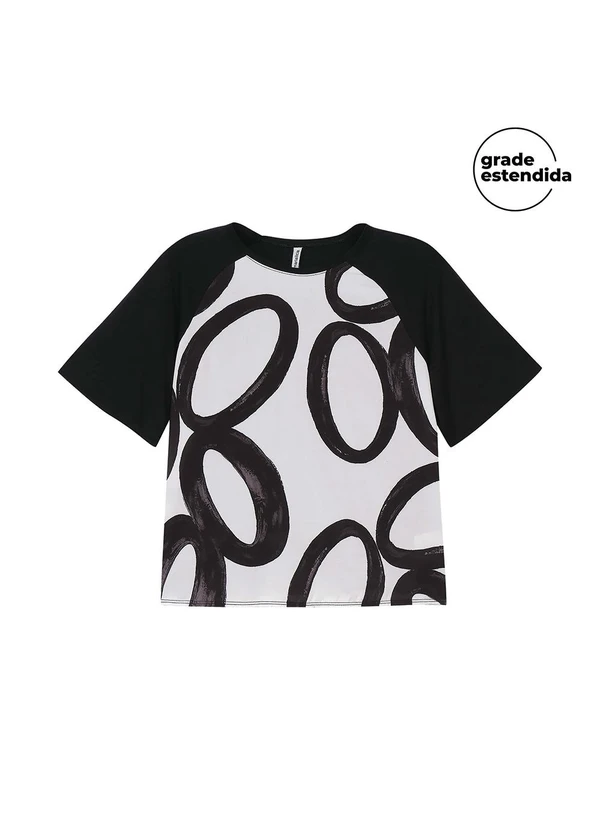 Marialícia - Blusa Feminina Manga Curta Estampada Preto