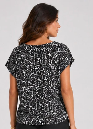 Infinita Cor - Blusa Feminina Manga Curta Estampada Preto - INFINITA COR
