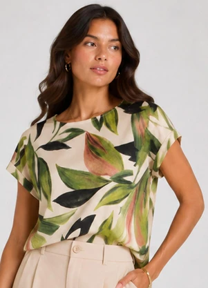 Infinita Cor - Blusa Feminina Manga Curta Estampada Verde - INFINITA COR