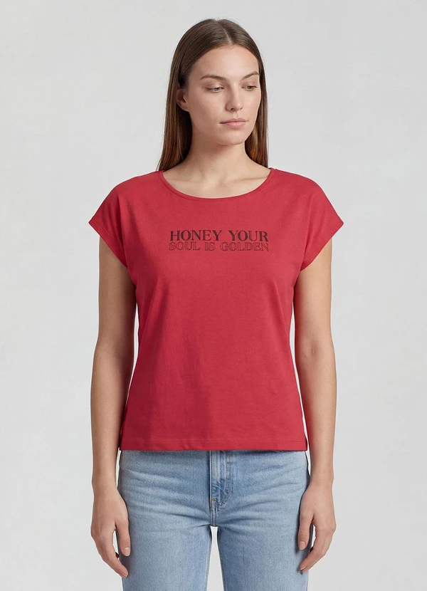 Infinita Cor - Blusa Feminina Manga Curta Estampada Vermelho