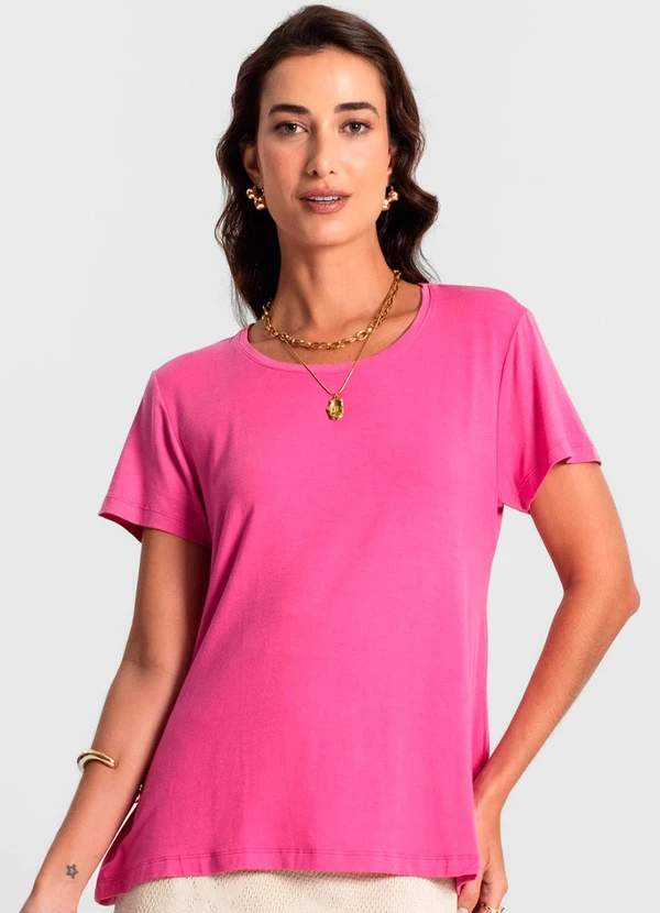 Rovitex - Blusa Feminina Manga Curta Rosa