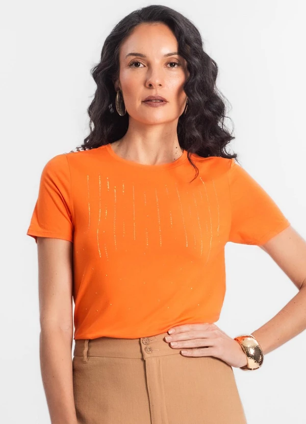 Rovitex - Blusa Feminina Manga Curta Laranja