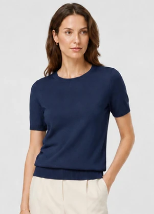 Dianna - Blusa Feminina Manga Curta Lisa em Tricot Azul - DIANNA