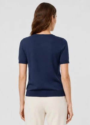 Dianna - Blusa Feminina Manga Curta Lisa em Tricot Azul - DIANNA