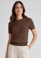 Dianna - Blusa Feminina Manga Curta Lisa em Tricot Marrom - variação: Marrom