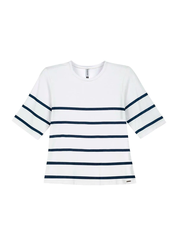 Marialícia - Blusa Feminina Manga Curta Listrada Branco 3