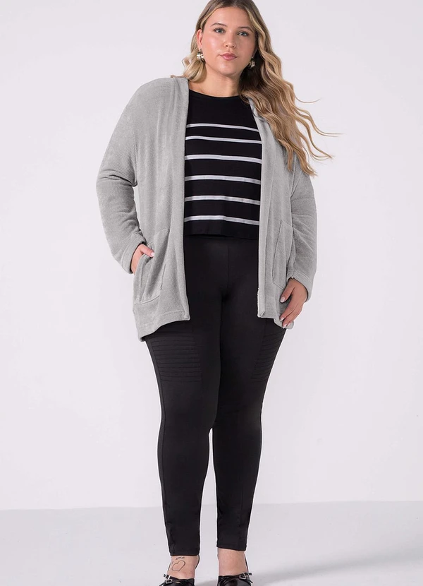 Marialícia - Blusa Feminina Manga Curta Listrada Preto 2