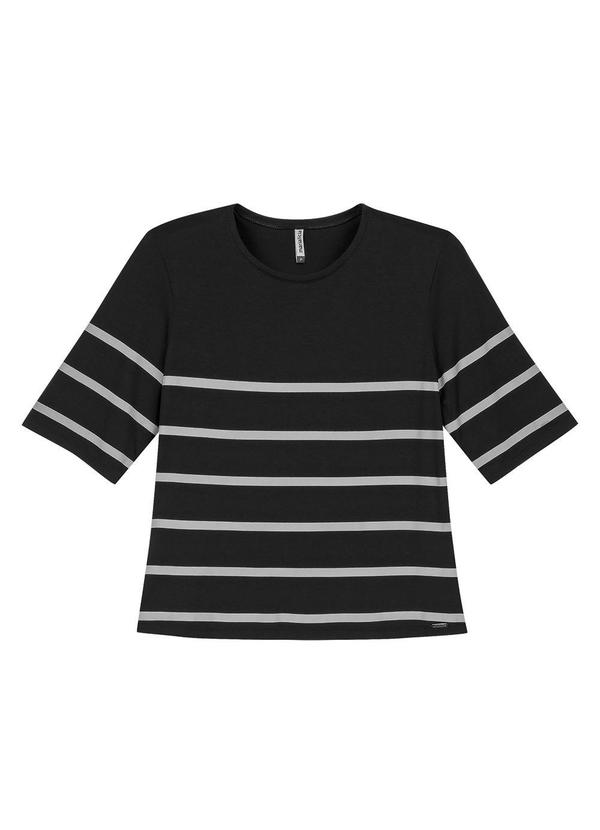 Marialícia - Blusa Feminina Manga Curta Listrada Preto 3