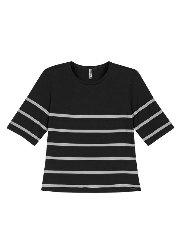 Marialícia - Blusa Feminina Manga Curta Listrada Preto 3