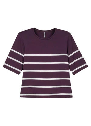 Marialícia - Blusa Feminina Manga Curta Listrada Roxo - MARIALÍCIA