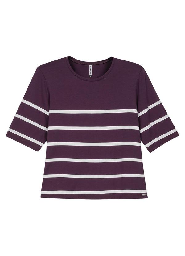 Marialícia - Blusa Feminina Manga Curta Listrada Roxo
