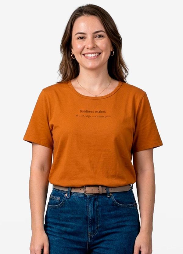 Infinita Cor - Blusa Feminina Manga Curta Marrom