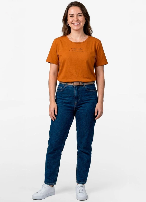 Infinita Cor - Blusa Feminina Manga Curta Marrom 3