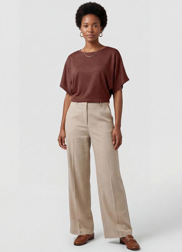 Infinita Cor - Blusa Feminina Manga Curta Marrom 2